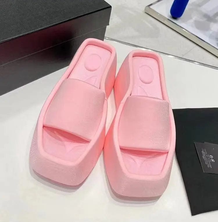 New High Quality High Wedge Heel Thick Sole Summer Women'S Square Sandals Slippers