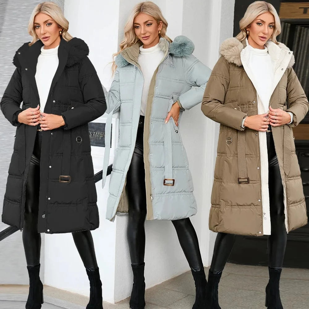 New High Quality Lady Slim Fit Thick Warm Winter Hooded Zipper Mid-length Women Down Jacket Coat