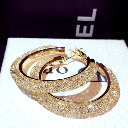 New Korean Hoop Earrings Great Circle Earrings Rhinestone Alloy Round Exaggerated Fashion for Women Gold Color and Silver Color