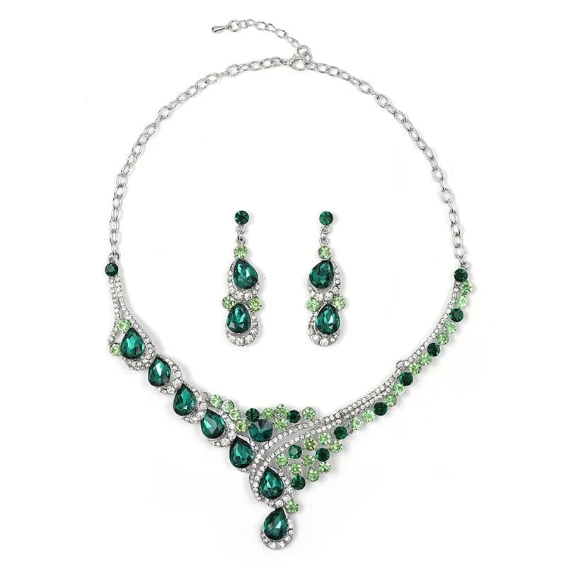New Korean Necklace Earrings Set Crystal Earrings Alloy Chain Bridal Wedding Two-piece Wedding Dress Necklace Accessories