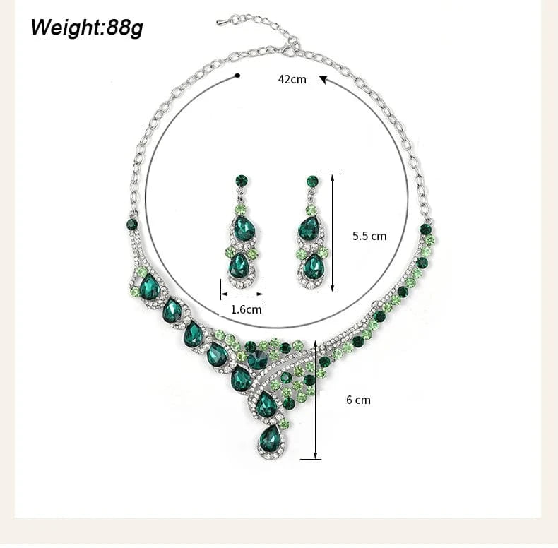 New Korean Necklace Earrings Set Crystal Earrings Alloy Chain Bridal Wedding Two-piece Wedding Dress Necklace Accessories