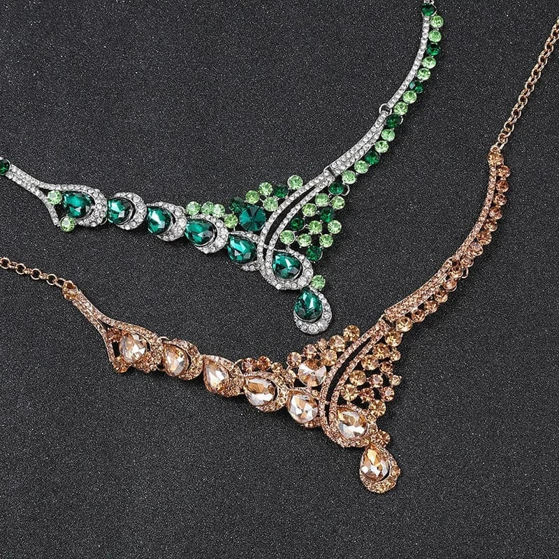 New Korean Necklace Earrings Set Crystal Earrings Alloy Chain Bridal Wedding Two-piece Wedding Dress Necklace Accessories