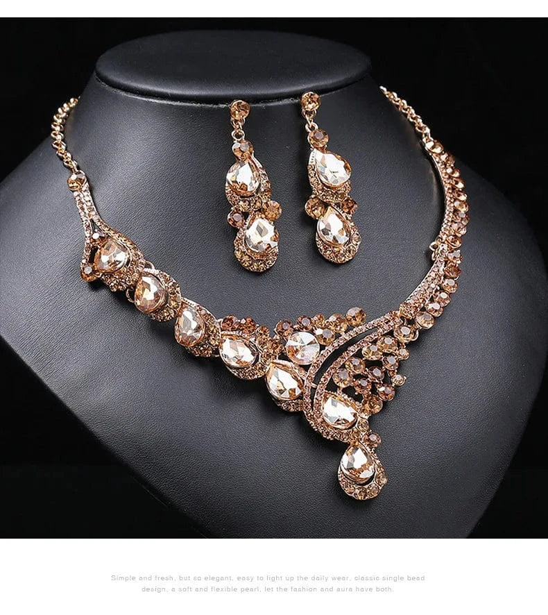 New Korean Necklace Earrings Set Crystal Earrings Alloy Chain Bridal Wedding Two-piece Wedding Dress Necklace Accessories