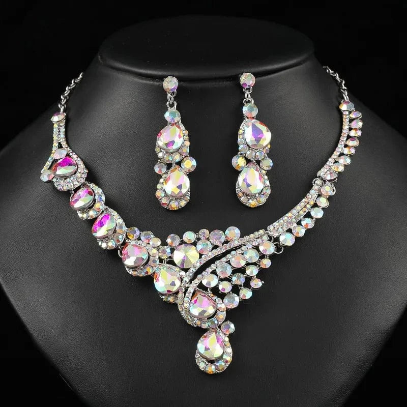 New Korean Necklace Earrings Set Crystal Earrings Alloy Chain Bridal Wedding Two-piece Wedding Dress Necklace Accessories