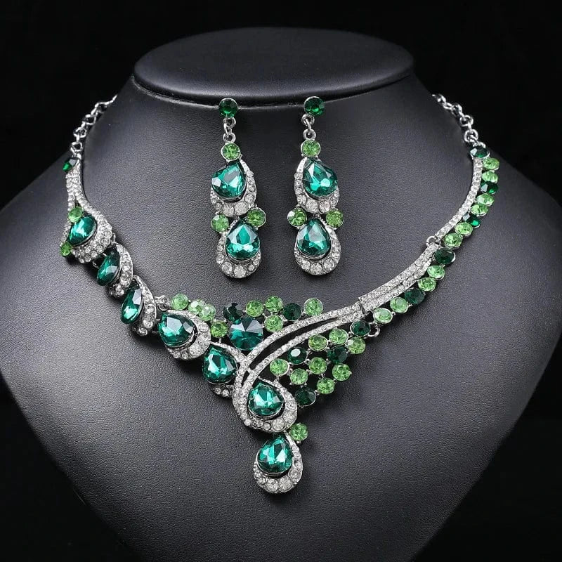 New Korean Necklace Earrings Set Crystal Earrings Alloy Chain Bridal Wedding Two-piece Wedding Dress Necklace Accessories
