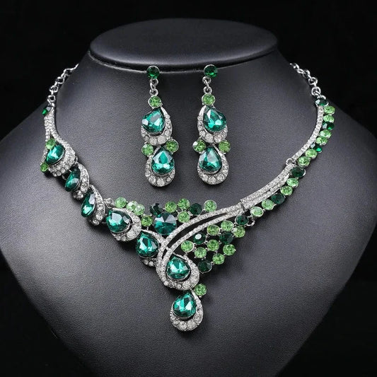 New Korean Necklace Earrings Set Crystal Earrings Alloy Chain Bridal Wedding Two-piece Wedding Dress Necklace Accessories