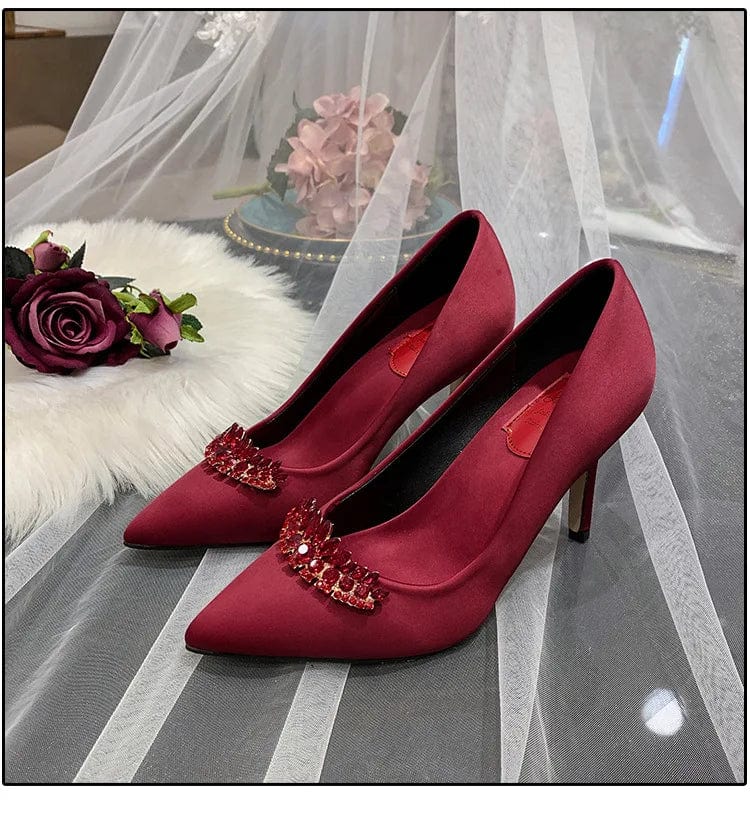 New Ladies Wedding Dress Sandals Women Silk Satin Shallow Rhinestone Pumps Spring Summer High Heels Stilettos