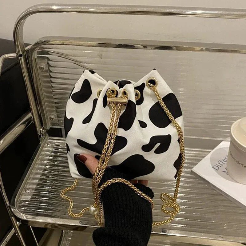 New Leopard Print Bag Fashion Cow Pattern Drawstring Bucket Bag Texture Brand Design Crossbody Bag Lady Versatile Storage Bag - SN Wigs & More