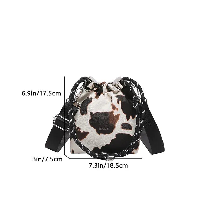 New Leopard Print Bag Fashion Cow Pattern Drawstring Bucket Bag Texture Brand Design Crossbody Bag Lady Versatile Storage Bag - SN Wigs & More