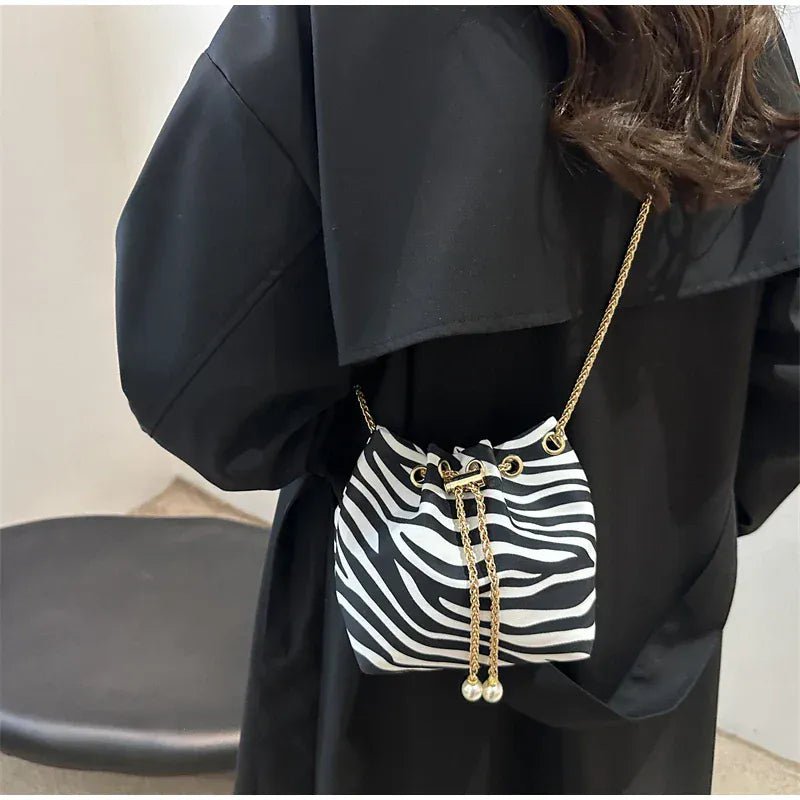 New Leopard Print Bag Fashion Cow Pattern Drawstring Bucket Bag Texture Brand Design Crossbody Bag Lady Versatile Storage Bag - SN Wigs & More
