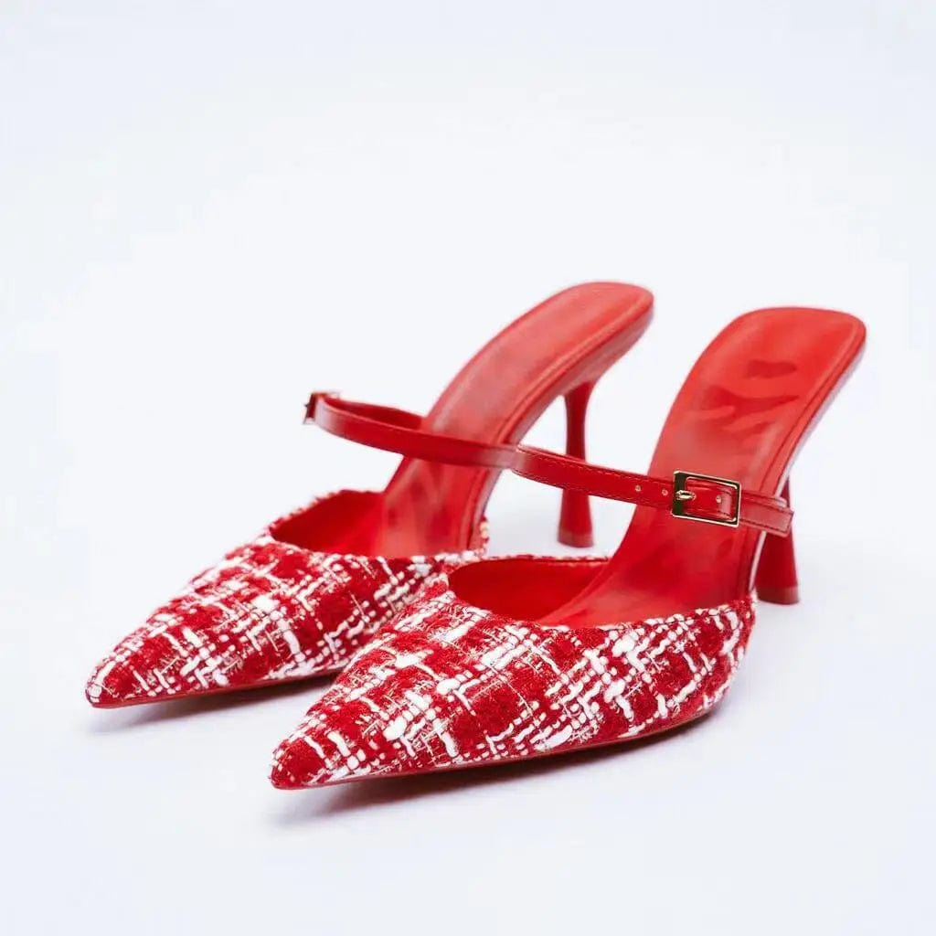 New light mouth small fragrant red versatile pointed thin heel half trailer high heels shoes for women sexy lace-up