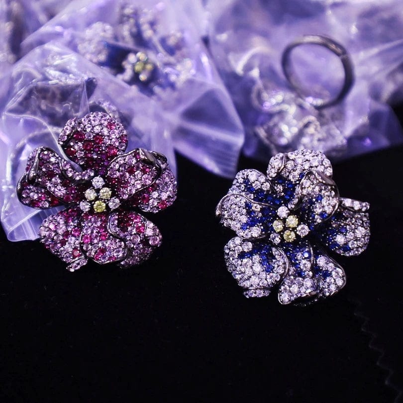 New Natural Flower Diamond Adjustable Opening Ring Handmade 925 Sterling Silver Jewelry for Women