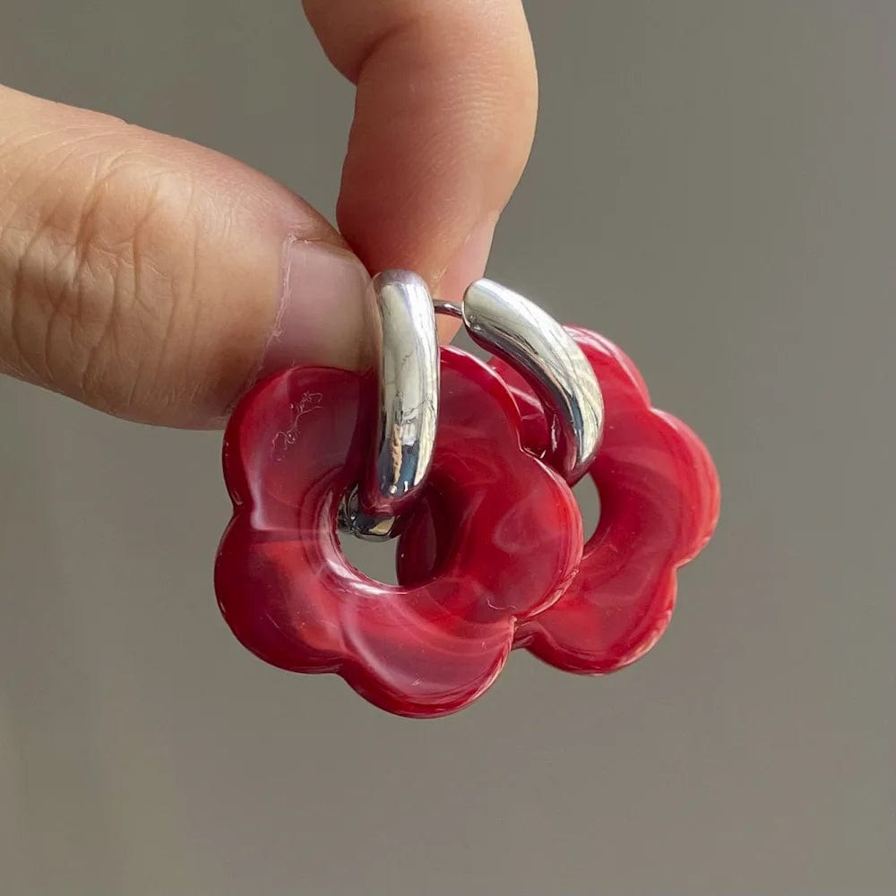 New Personalized Cartoon Ins Style Resin Flower Copper Earrings Cute Fashion Flower Earrings Jewelry