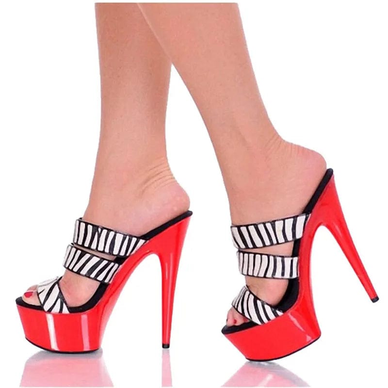 New platform leaky toe 6 inch stiletto Club striptease zebra high heels party fashion queen high heels large sandals