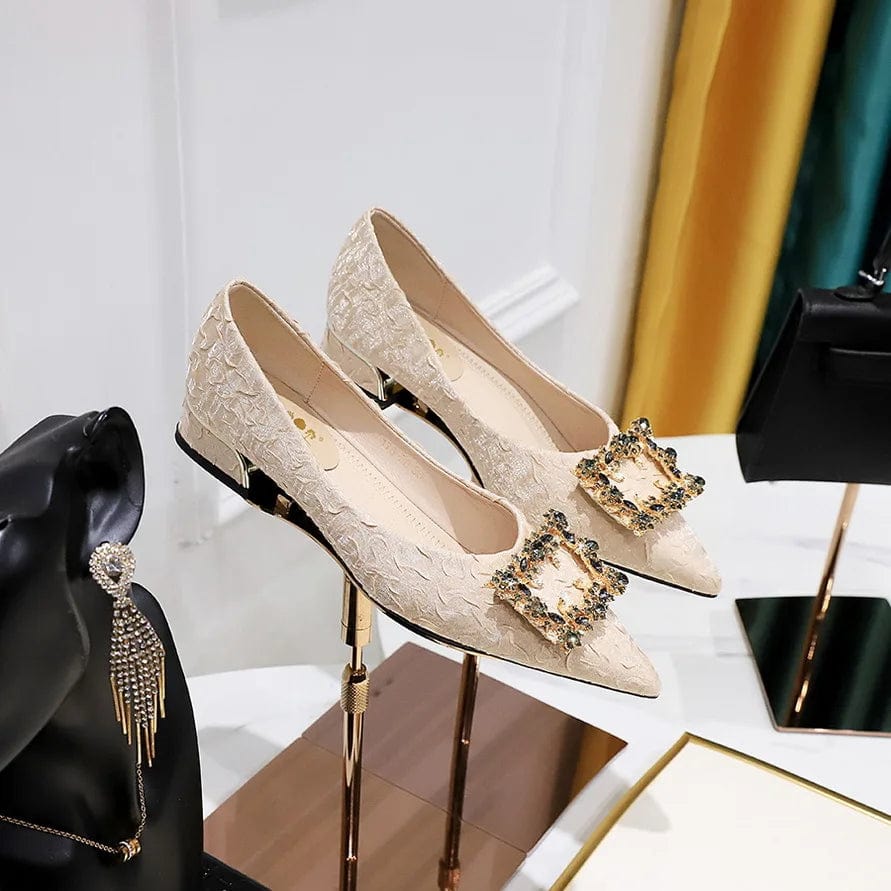New Pointed-toe Shallow Buckle Female Low Heels Spring Summer Women Sandals Outside Banquet Office Ladies Dress Shoes