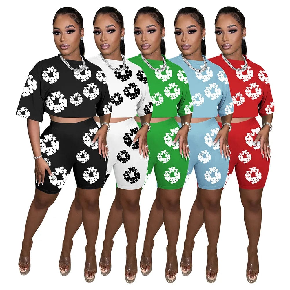 new product 2024 popular best selling Slim Round neck short sleeve popular digital pattern printed shorts set