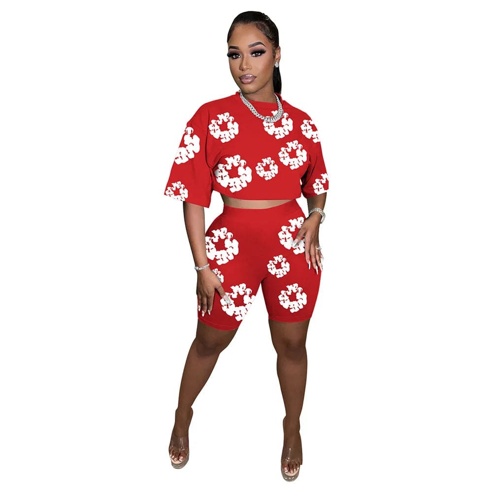 new product 2024 popular best selling Slim Round neck short sleeve popular digital pattern printed shorts set