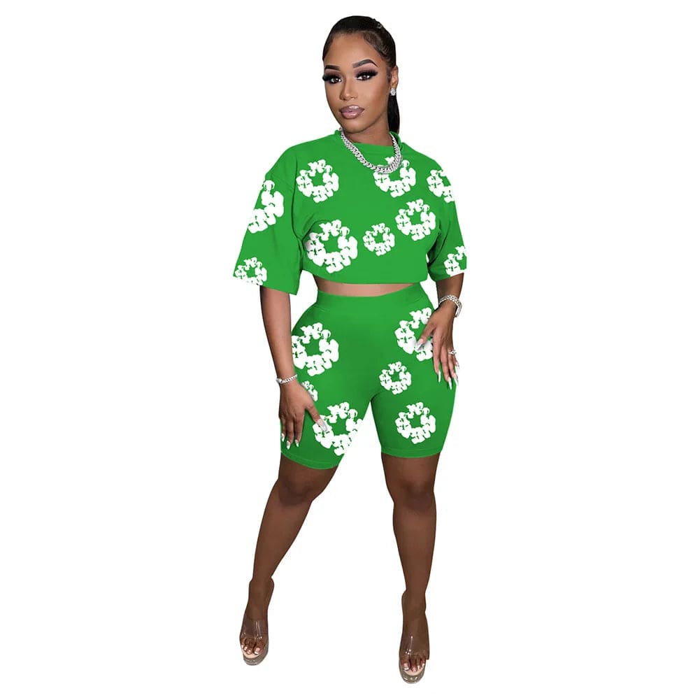 new product 2024 popular best selling Slim Round neck short sleeve popular digital pattern printed shorts set
