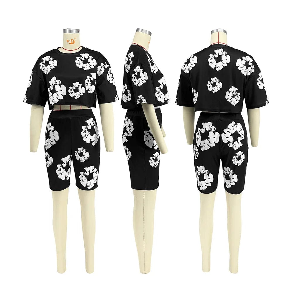 new product 2024 popular best selling Slim Round neck short sleeve popular digital pattern printed shorts set