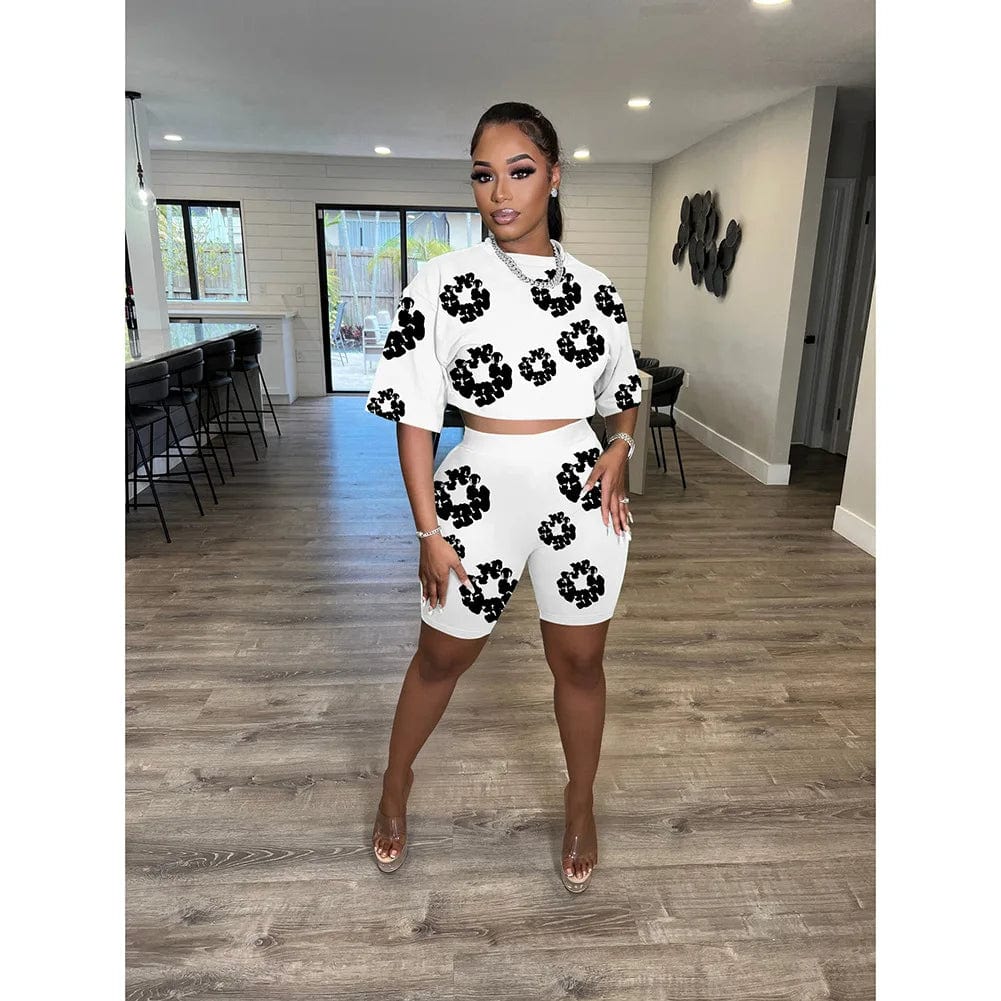 new product 2024 popular best selling Slim Round neck short sleeve popular digital pattern printed shorts set