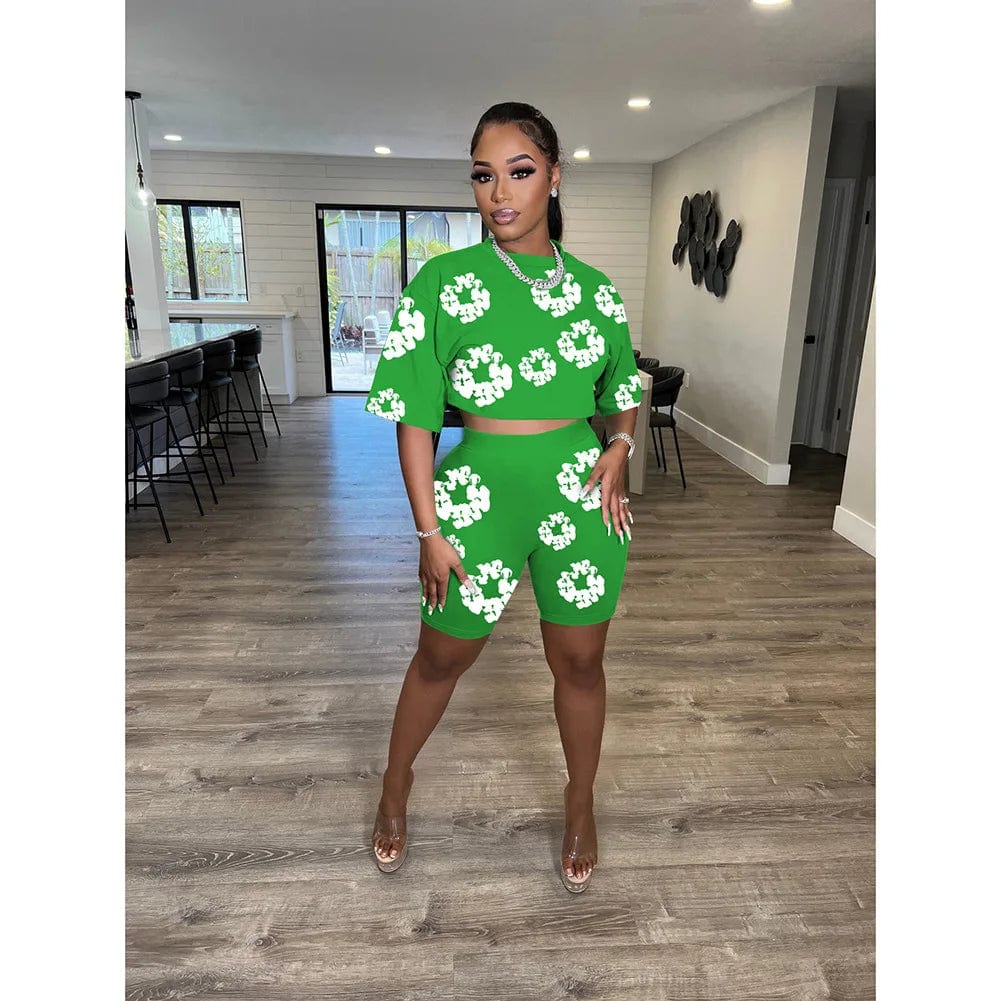 new product 2024 popular best selling Slim Round neck short sleeve popular digital pattern printed shorts set