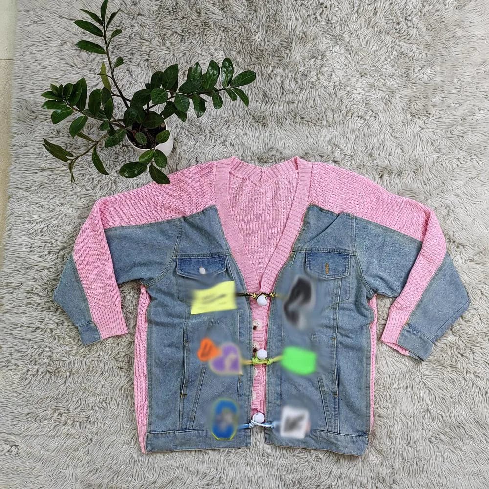 New Product Ideas 2024 Fashion Patchwork Denim Knit Cardigan Coat Embroidery Knitted Cardigan Sweater For Women