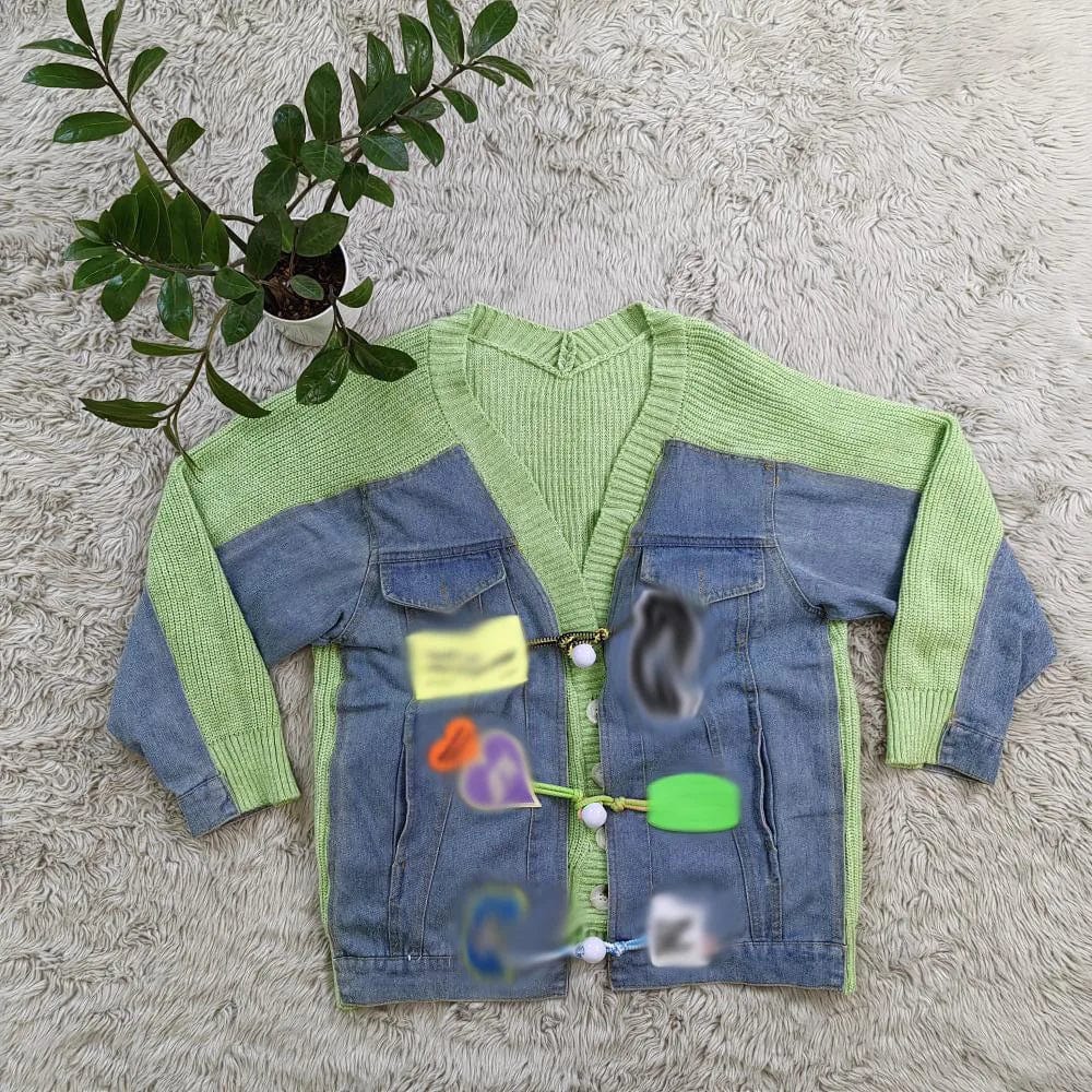 New Product Ideas 2024 Fashion Patchwork Denim Knit Cardigan Coat Embroidery Knitted Cardigan Sweater For Women