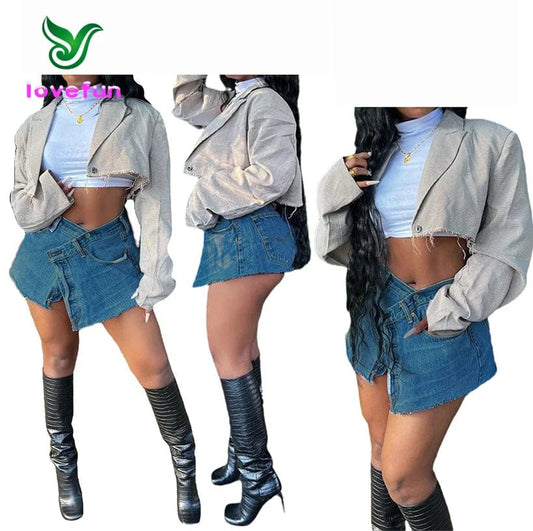 New Product Ideas 2024 Irregular Button Jean Skirt Sexy Women's Mini Skirt Trendy Washed Denim Skirt For Ladies