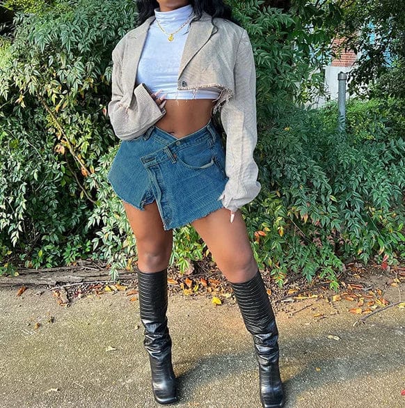 New Product Ideas 2024 Irregular Button Jean Skirt Sexy Women's Mini Skirt Trendy Washed Denim Skirt For Ladies