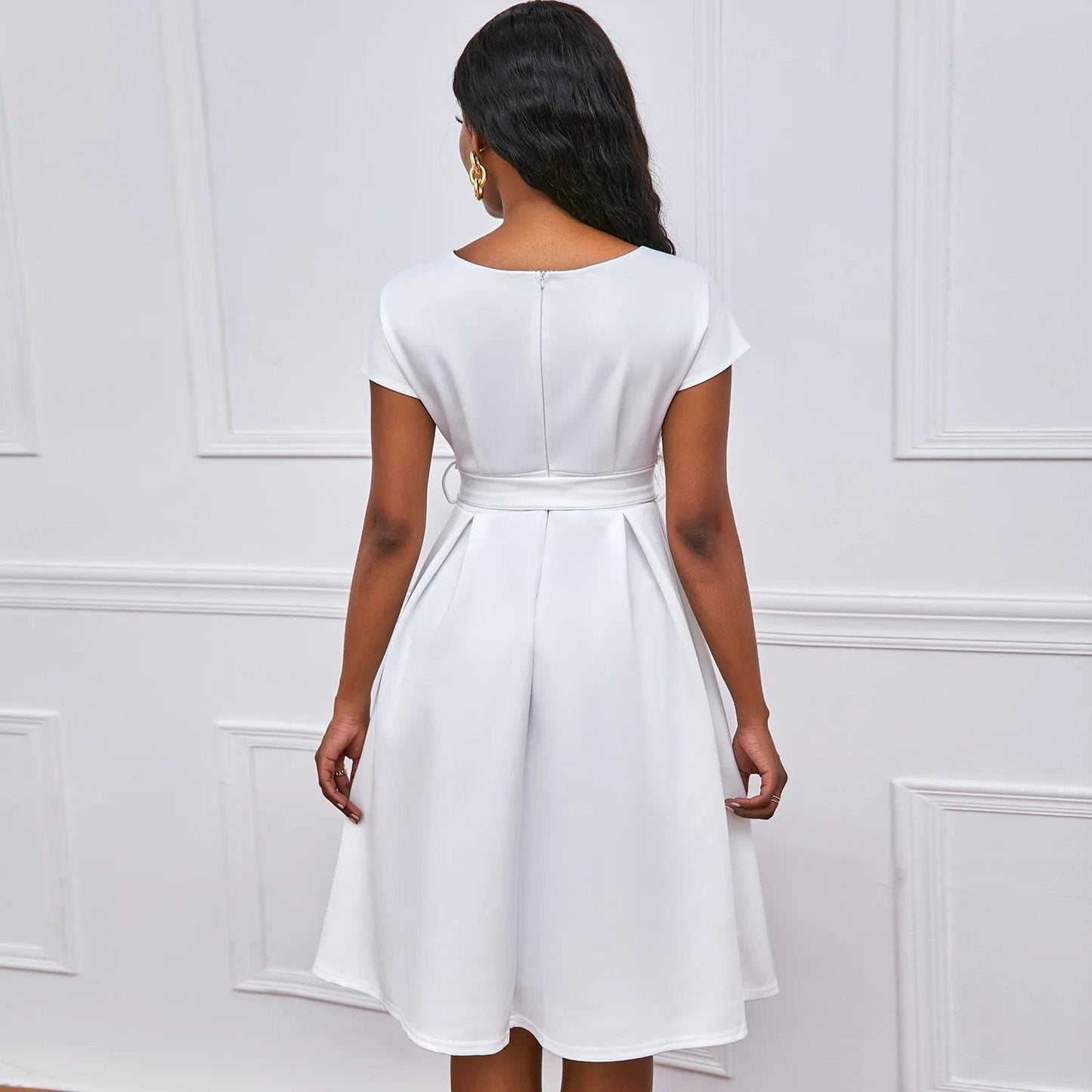 New Product Ideas Summer V-neck Waistband Bow Tie European and American Solid Color Evening Gown Women 2024 Elegant Dress