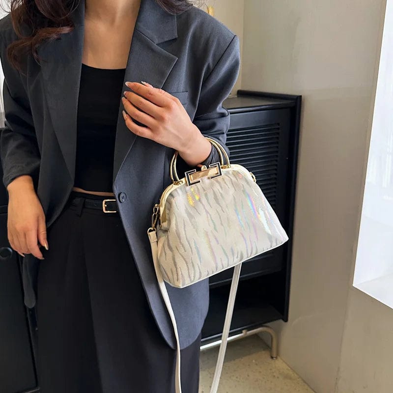 New Retro Women's Lock Chic Handbags Evening Clutch Designer Brand Lady Shoulder Bags Shell Clip Black White Pink Crossbody Bag
