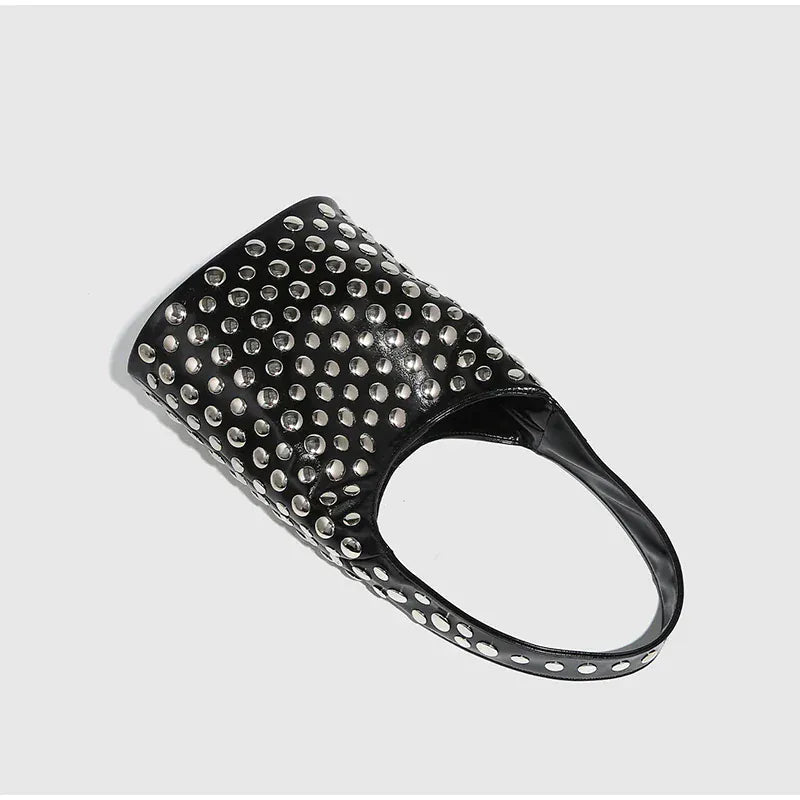 New Rivet Series Bucket Bag Motorcycle Texture Trendy Handbag Tortoise Shell Sequins Versatile Simple Fashion Soft Bag Lady Bag - SN Wigs & More