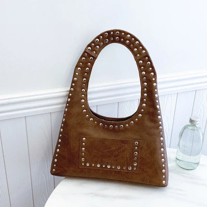 New Rivet Series Bucket Bag Motorcycle Texture Trendy Handbag Tortoise Shell Sequins Versatile Simple Fashion Soft Bag Lady Bag - SN Wigs & More