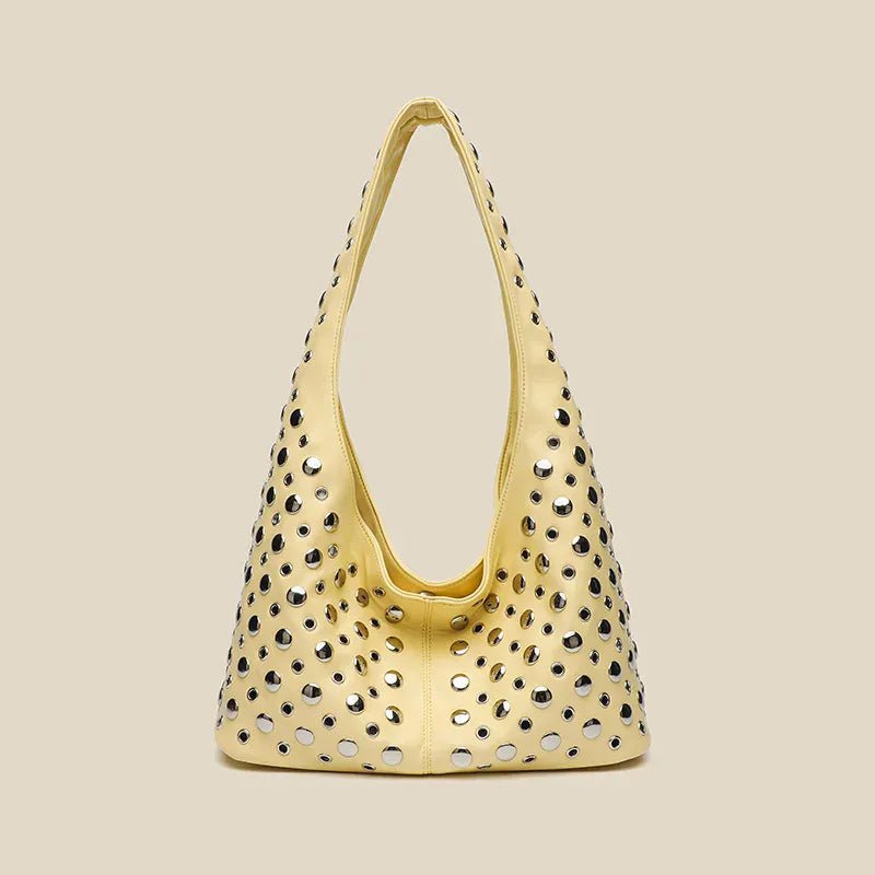 New Rivet Series Bucket Bag Motorcycle Texture Trendy Handbag Tortoise Shell Sequins Versatile Simple Fashion Soft Bag Lady Bag - SN Wigs & More