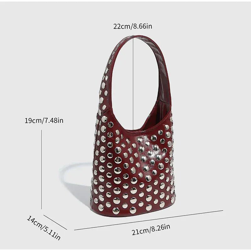 New Rivet Series Bucket Bag Motorcycle Texture Trendy Handbag Tortoise Shell Sequins Versatile Simple Fashion Soft Bag Lady Bag - SN Wigs & More