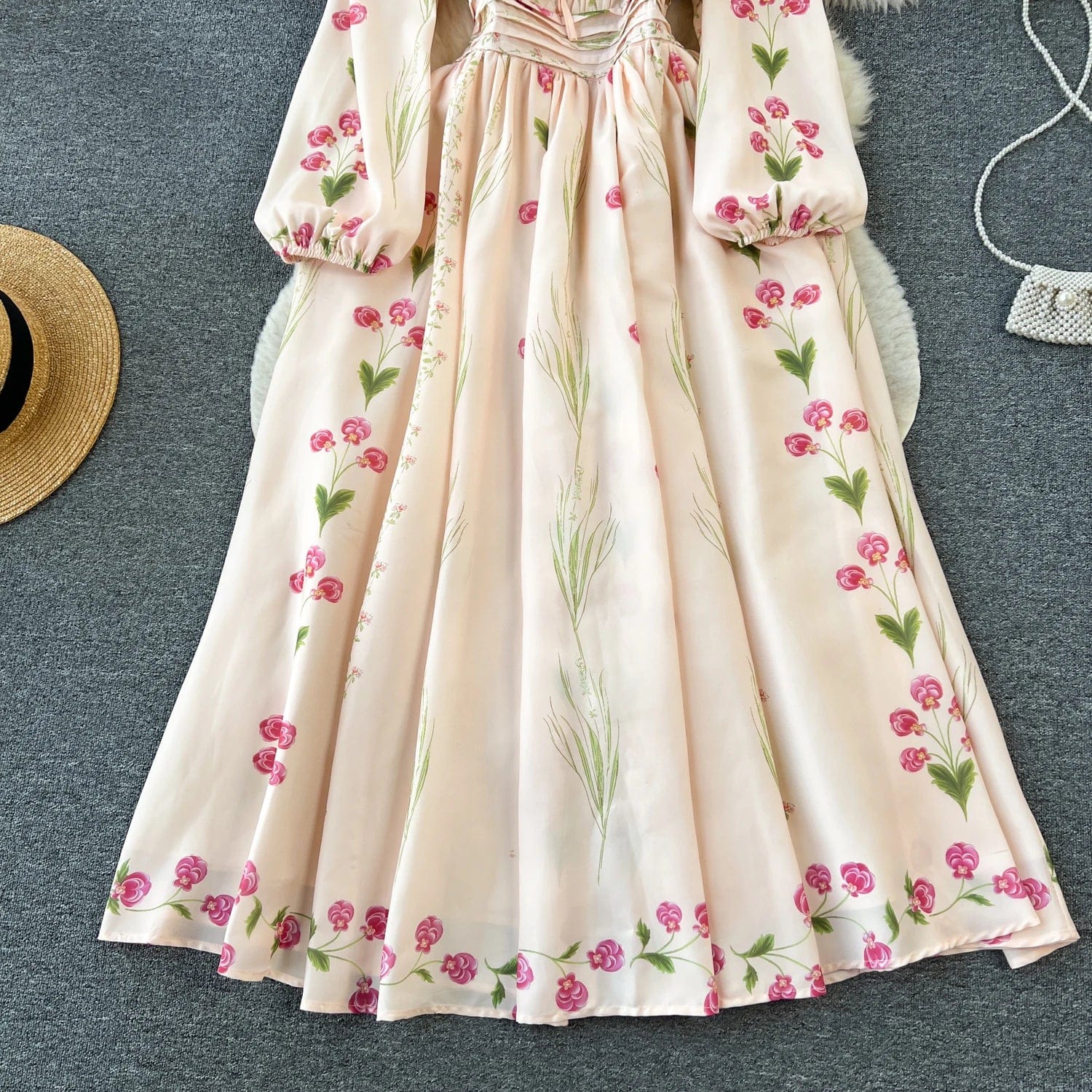 New Royal Sister Style Celebrity Slimming Big Swing Long Dress Exquisite Print Dress