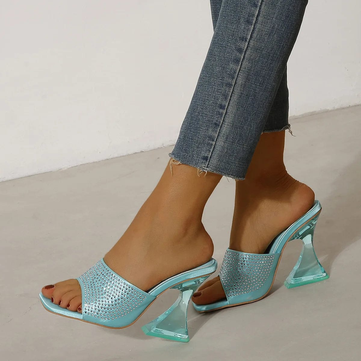 New Sexy Transparent Thick Heel Rhinestone High Heel Sandals Open Toe Casual Wedding Party women's Sandals and Slippers