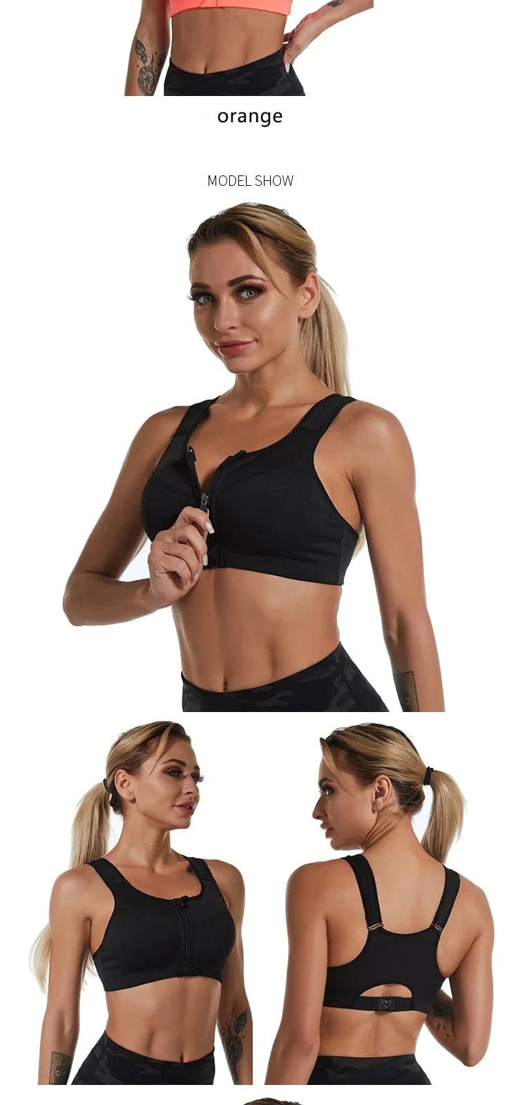 New Sports Bra Women Front Zipper Push Up Gym Jogging Crop Top More Size Tops Yoga Fitness Shockproof Vest Sport Bras for Women