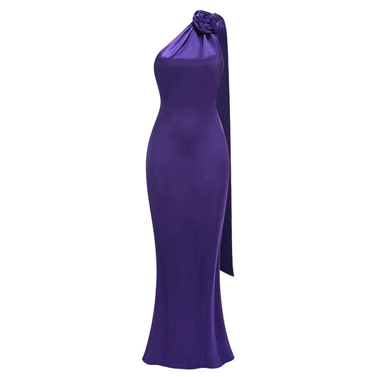New Spring And Summer Women's Floor-Length Dress High-Waisted Commuter Charm Purple Halter Luxury Evening Party Dress