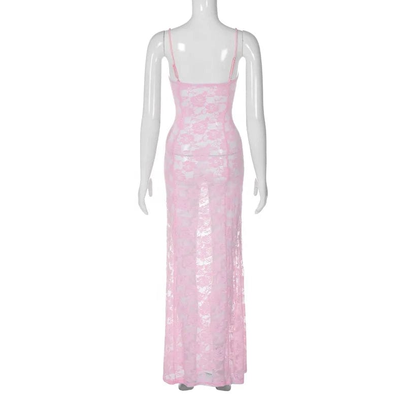 New Spring Arrival Sexy Lace Party Dress See Through Bodycon Women Slim Maxi Elegant Dress