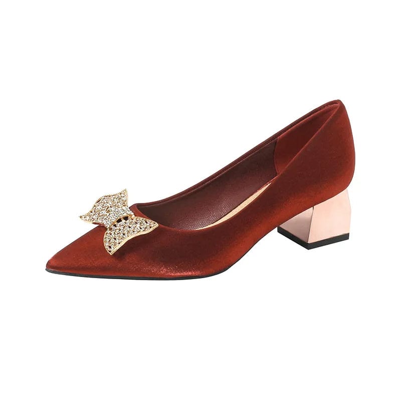 New Spring Autumn Female Block Heels Pointed-toe Bowknot Women Sandals Outside Banquet Wedding Ladies Dress Shoes