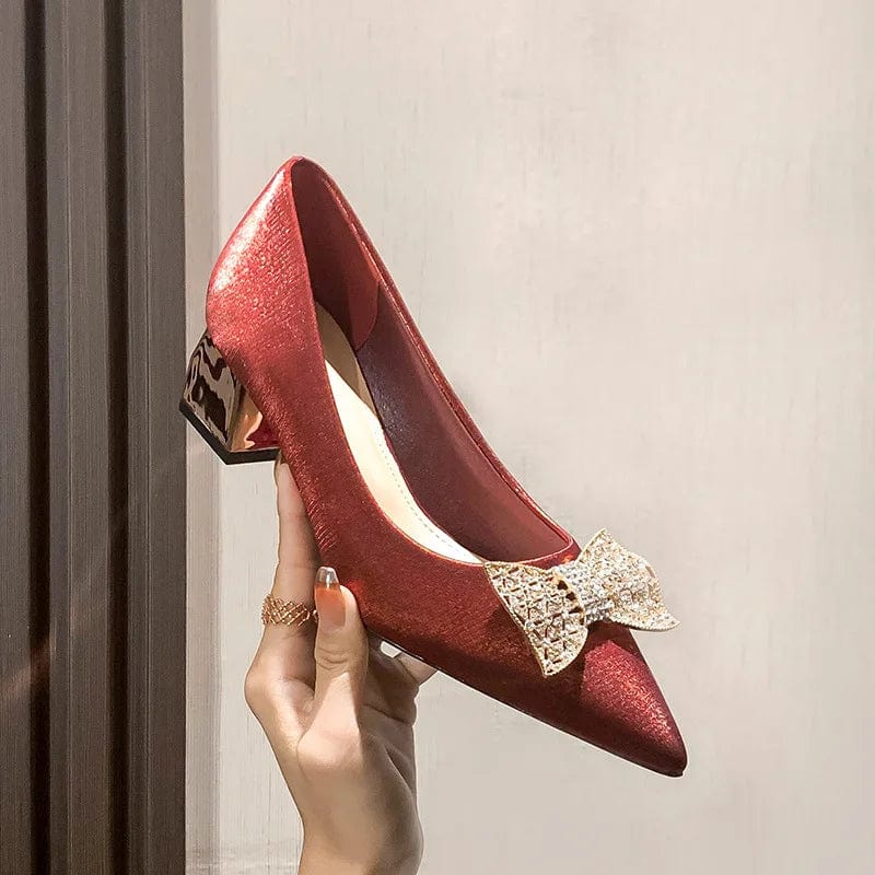 New Spring Autumn Female Block Heels Pointed-toe Bowknot Women Sandals Outside Banquet Wedding Ladies Dress Shoes