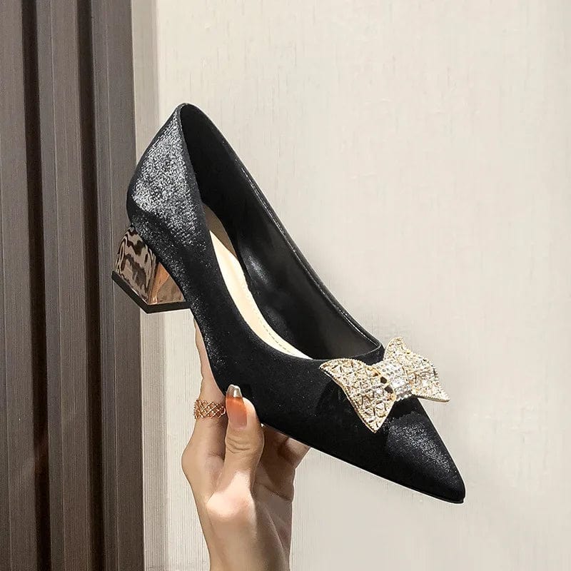 New Spring Autumn Female Block Heels Pointed-toe Bowknot Women Sandals Outside Banquet Wedding Ladies Dress Shoes