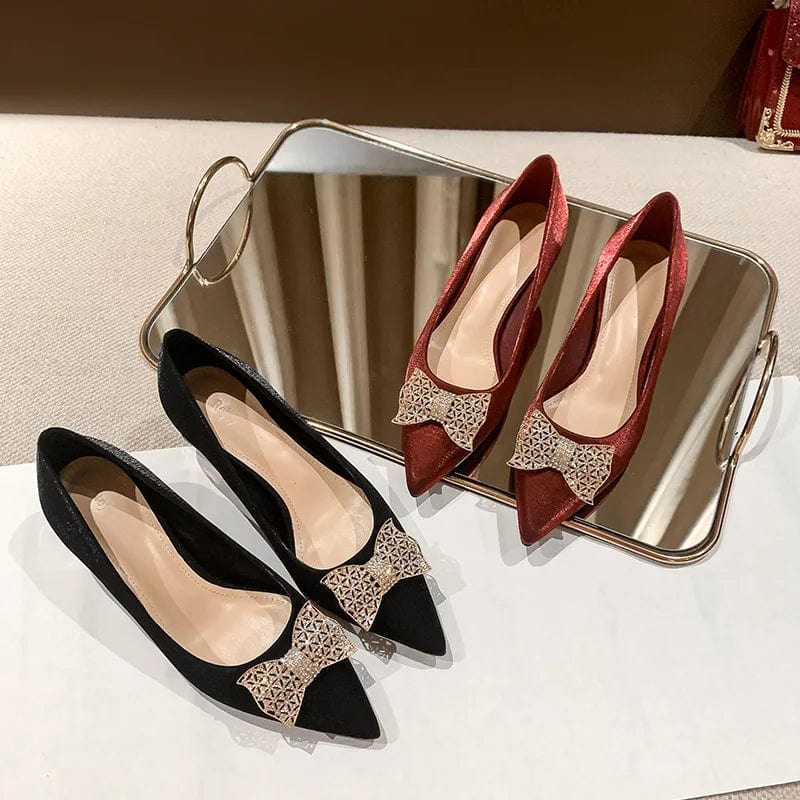 New Spring Autumn Female Block Heels Pointed-toe Bowknot Women Sandals Outside Banquet Wedding Ladies Dress Shoes