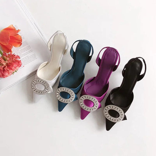 New Spring Autumn Female High Heels Stilettos Point Toe Shallow Buckle Women Sandals Outside Banquet Ladies Dress Shoes