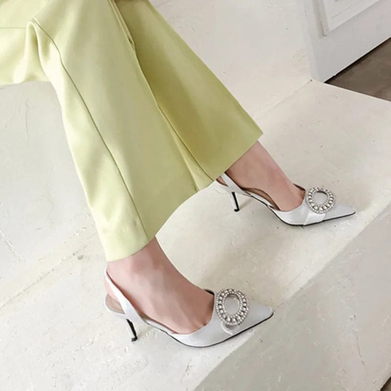 New Spring Autumn Female High Heels Stilettos Point Toe Shallow Buckle Women Sandals Outside Banquet Ladies Dress Shoes