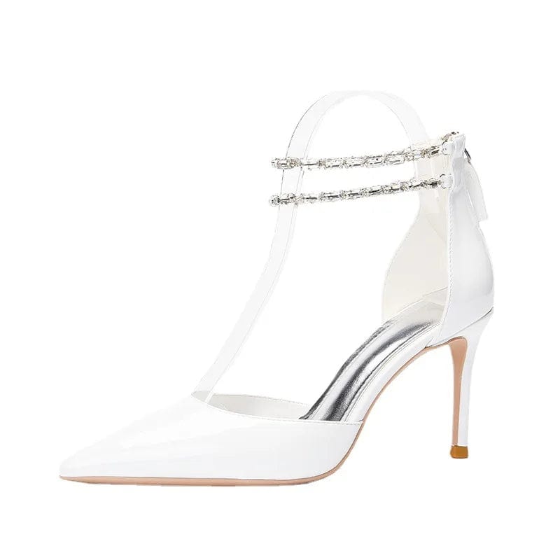 New Spring Summer Female High Heel Pumps Women Rhinestone T-strap Pointed-toe Sandals Banquet Office Ladies Dress Shoes