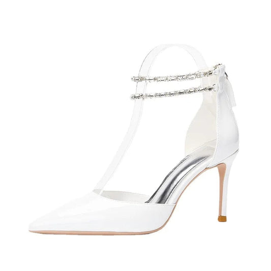 New Spring Summer Female High Heel Pumps Women Rhinestone T-strap Pointed-toe Sandals Banquet Office Ladies Dress Shoes