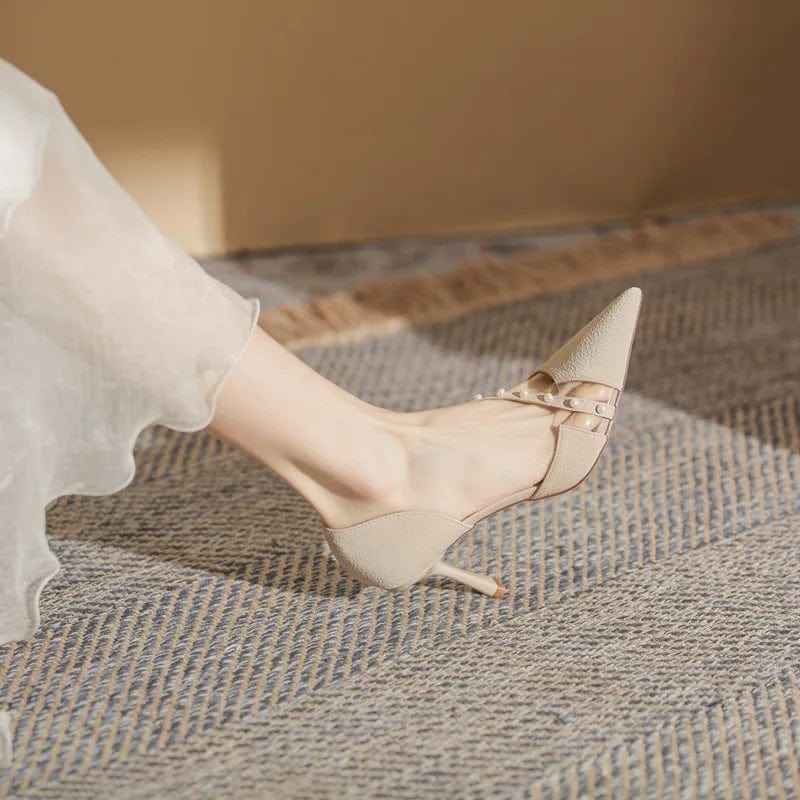 New Spring Summer Ladies Elegant Pointed Toe Sandals Pearl Transparent Hollow Out Female High Heel Stilettos