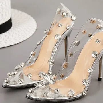 New spring Women Pumps High Heels rivet Transparent Pointed Toe Sexy Stiletto Shoes Women Shallow shoes zapatos de mujer